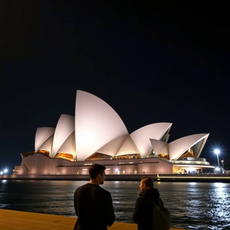 Architectural photograph of the Sydney Opera House at night, taken by an urban photography student