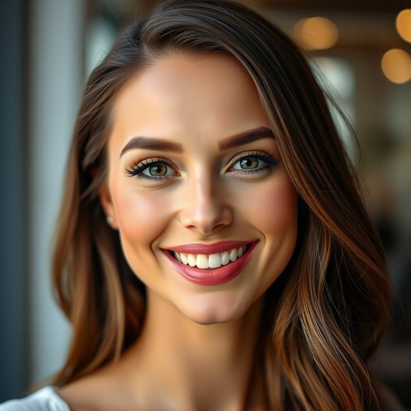 Beautifully lit portrait of a smiling woman with professional makeup