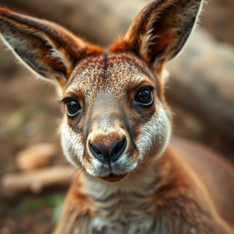 Close-up photograph of a kangaroo in its natural habitat, showcasing fur texture and eye detail