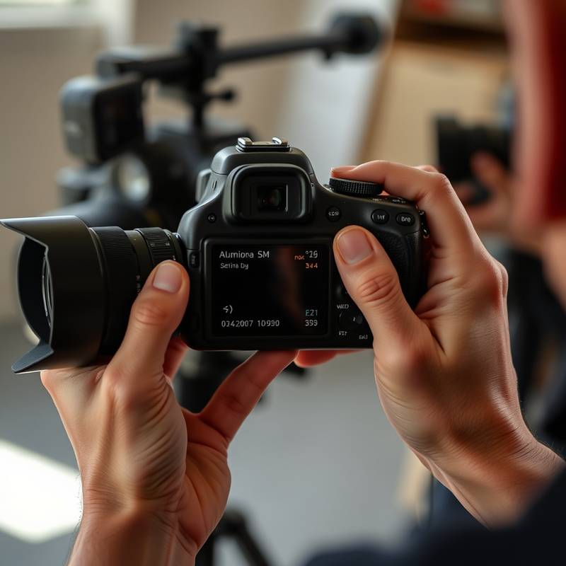 Hands adjusting settings on a DSLR camera, depicting the digital photography fundamentals course