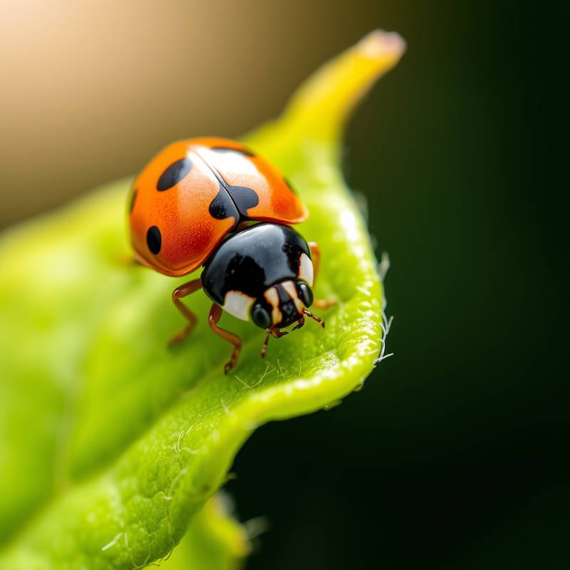 Macro photograph of a ladybug on a leaf, highlighting the detail captured by a macro photography student