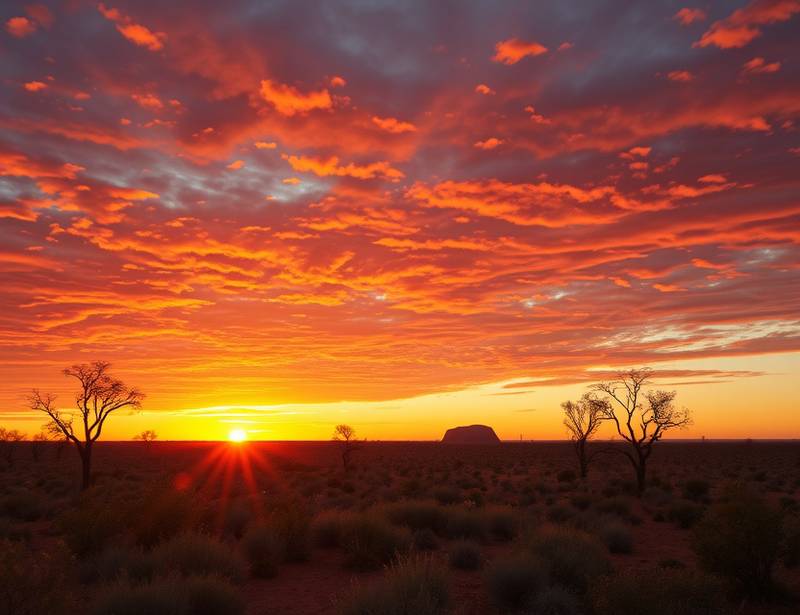 Stunning landscape photograph featuring vibrant Australian outback at sunset